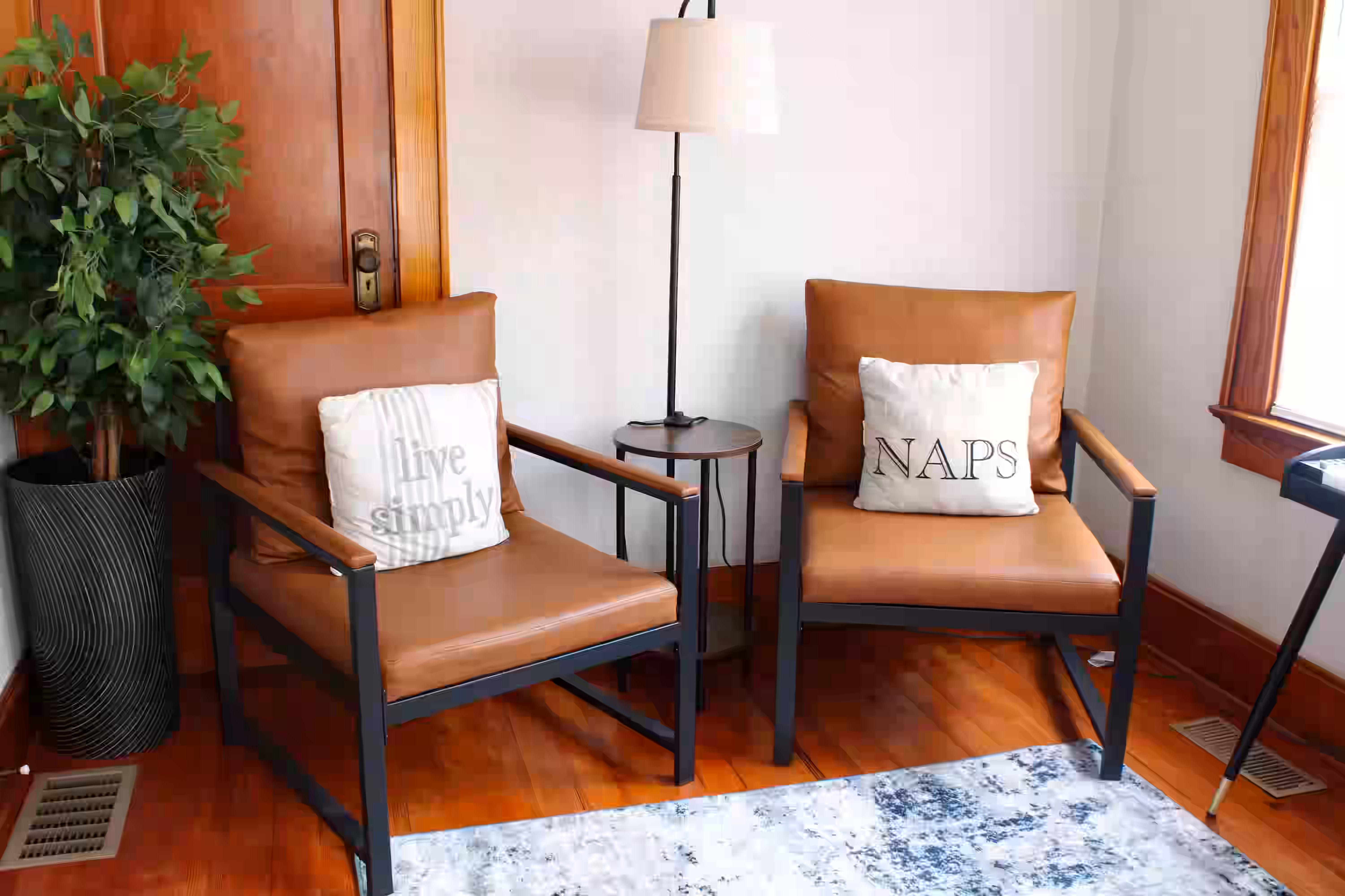 Home office workspace at The Cozy Craftsman with desk and high-speed Wi-Fi